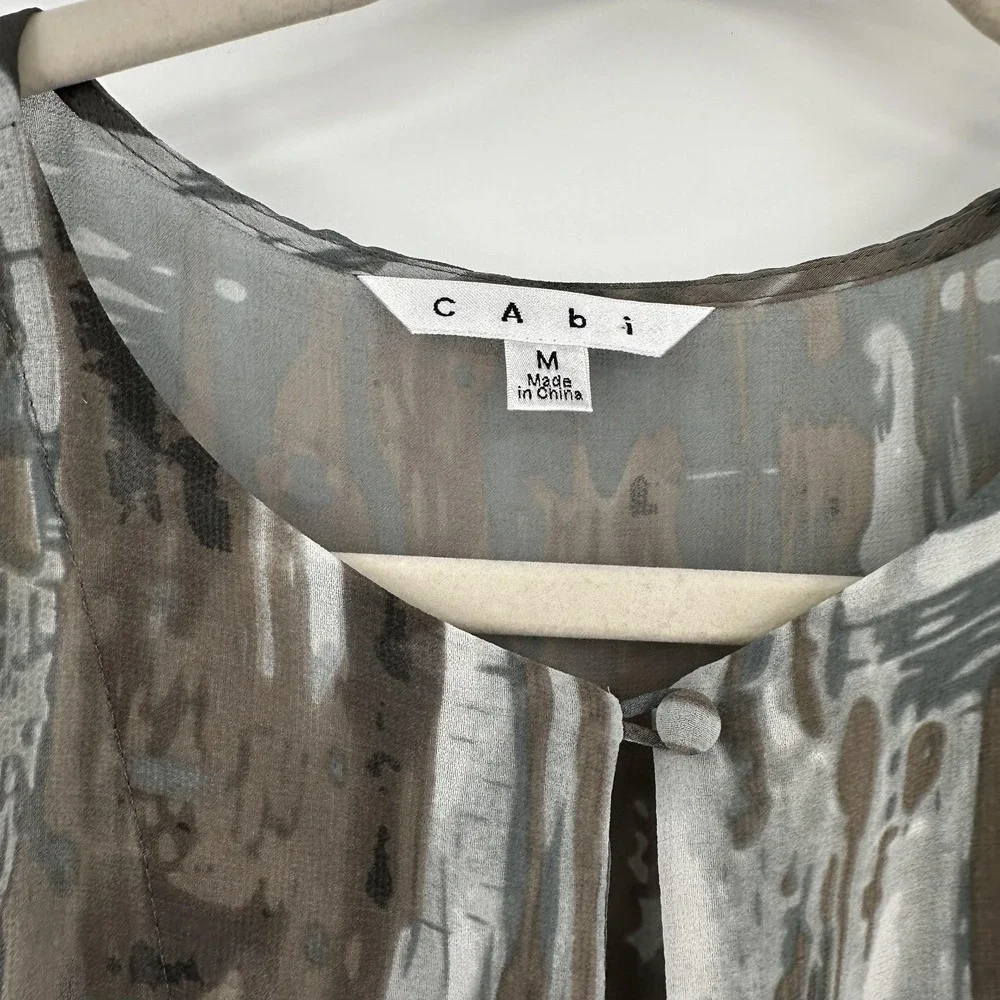 Cabi Shift Dress Womens Medium Gray Brown Abstract Print Keyhole Neck Sleeveless